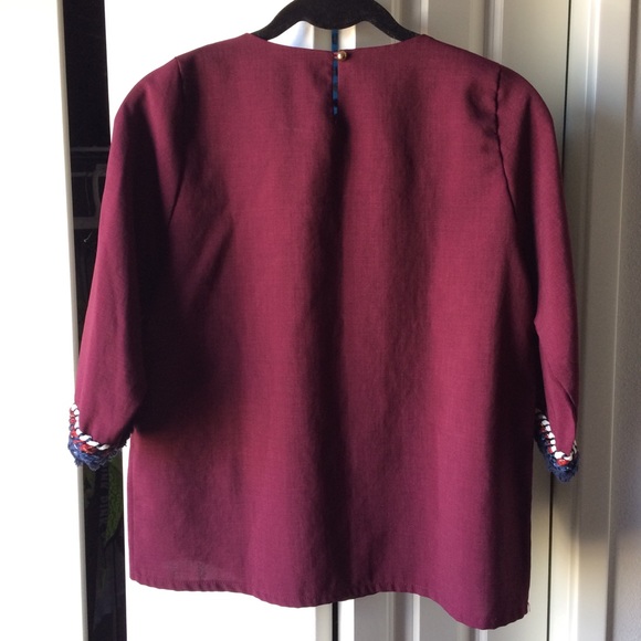 ⭐️Wine Red Boxy Top with Braided Tweed Fringe Trim - Picture 4 of 8